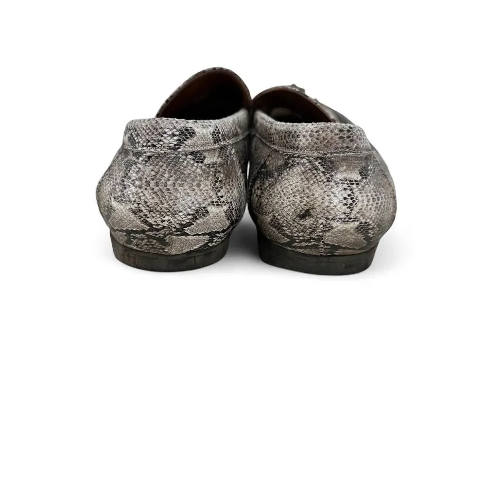 Snakeskin Embossed Faux Leather Horsebit Loafers Animal Print Flats